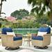 Ovios 3 Pieces Outdoor Patio Furniture Set Wicker Swivel Chair with Storage Box & Navy Blue Cushion