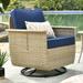 Ovios 1 Pieces Outdoor Patio Furniture Set Wicker Swivel Chair with Storage Box & Navy Blue Cushion