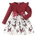 Toddler Girls Long Sleeve Bowknot Butterfly Prints Ruffles Dress Dance Party Dresses Clothes Dance Dresses for Girls Princess Girl Dress
