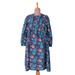 Waterlily,'Floral Printed Blue-Toned Knee-Length Cotton Shirt Dress'