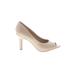 Kelly & Katie Heels: Pumps Stilleto Classic Tan Print Shoes - Women's Size 7 1/2 - Peep Toe