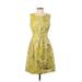 Lela Rose Cocktail Dress - A-Line Crew Neck Sleeveless: Yellow Floral Dresses - Women's Size 2