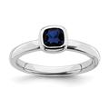 925 Sterling Silver Bezel Polished Stackable Expressions Cushion Cut Created Sapphire Ring Size N 1/2 Jewelry Gifts for Women