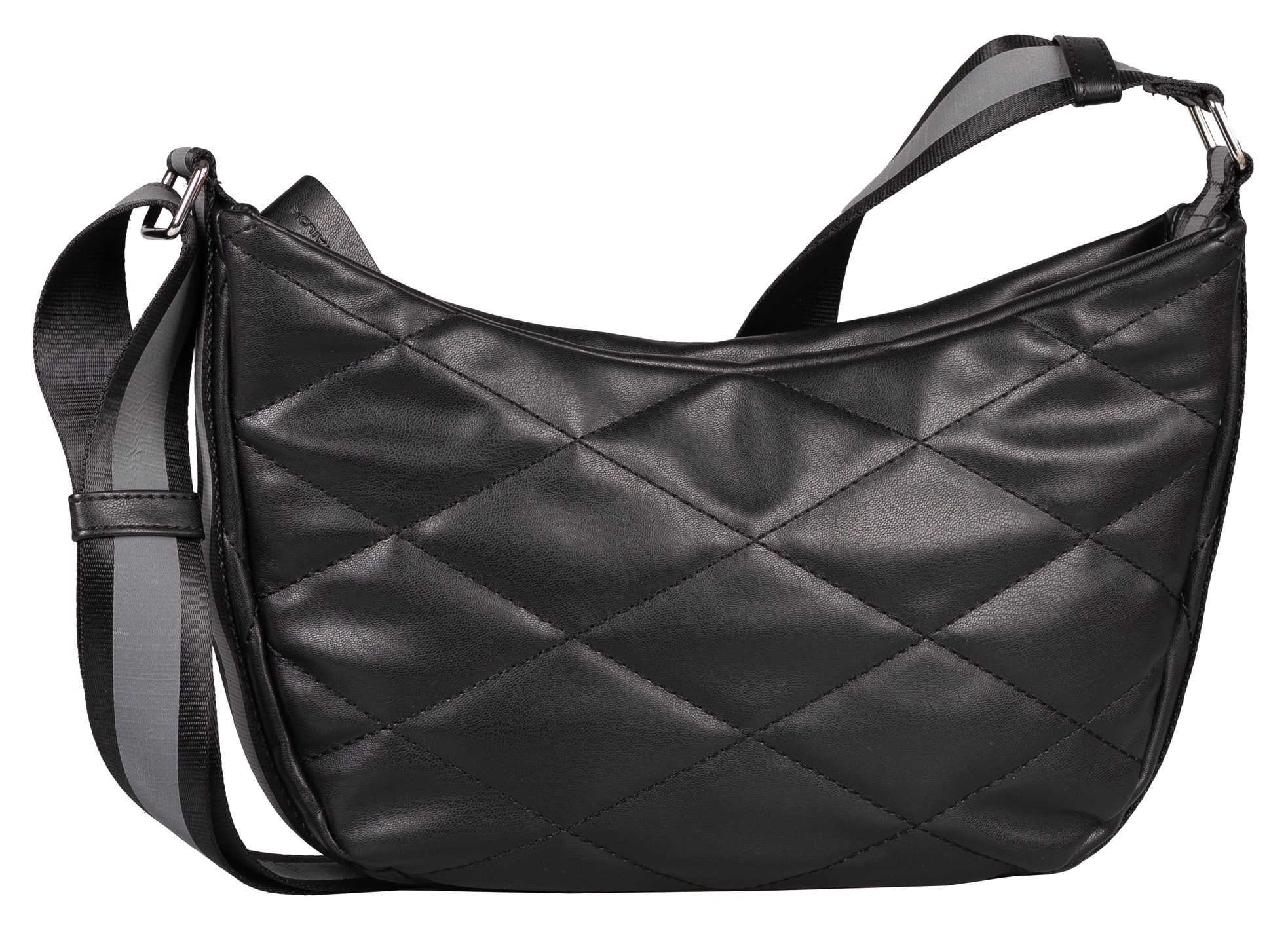 Umhängetasche TOM TAILOR "Mica", Damen, Gr. B/H/T: 33cm x 21cm x 6,5cm, schwarz, Polyurethan, Waffelmuster, beschichtet, gemustert, kontrastfarbene Details, leicht glänzend, Taschen, aus weich genarbtem Lederimitat mit klassischer Rautensteppung Image