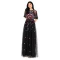 Maya Deluxe Women's Maxi Ladies Ball Gown for Wedding Guest Short Sleeve Polka Dot Floral Sequin Embellished Prom Occasion Dress, Black, 44