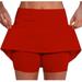FAIWAD Women s Athletic Shorts Elastic Skirt Short Pants Sports Solid Color Tennis Golf Underwear Shorts (Small Red)