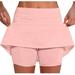 FAIWAD Women s Athletic Shorts Elastic Skirt Short Pants Sports Solid Color Tennis Golf Underwear Shorts (3X-Large Pink)