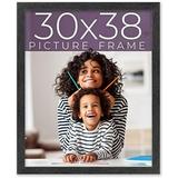 30X38 Frame Black Real Wood Picture Frame Width 0.75 Inches | Interior Frame Depth 0.5 Inches | Gun Metal Traditional Photo Frame Complete With UV Foam Board Backing & Hanging Hardware