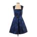 Xscape Cocktail Dress - Fit & Flare: Blue Brocade Dresses - Women's Size 4