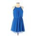BCX Casual Dress - Mini Scoop Neck Sleeveless: Blue Print Dresses - Women's Size Medium