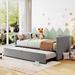 Twin Size Upholstered Daybed with Pop up Trundle, Wooden Sofa Bed Frame with Wood Slat Support for Bedroom, Living Room, Grey