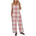 REORIAFEE Women s Loose Jumpsuits Square Collar Sleeveless Jumpsuit Checkered Print Spaghetti Strap Women s Rompers Backless Loose Long Playsuit Romper Casual Overall Romper Summer Pink XXL