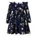 Arbag Baby Girl Clothes Spring Fall Cotton Kids Clothes Floral Printed Girl Dress with Headband (as1 Age 5_Years Dark Blue 5T)