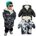 Godderr Toddler Boys Puffer down Jacket Winter Coat Long Puffer with Hooded for Baby Kids Button Down Baby Down Coat Outwear Thickened Warm Down Clothes for 2-10Y