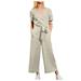 RQYYD Jumpsuits for Women Women s 2023 Summer Jumpsuit Casual Short Sleeve Wrap V Neck Belted Wide Leg Pants Rompers