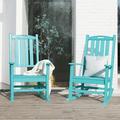 VEIKOUS Outdoor Rocking Chair Set HDPE Porch Rocker w/ High Back for Backyard Garden Balcony Blue