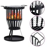 moobody 2-in-1 Outdoor Fire Pit Basket with Cooking Grid Wood Burning Steel Firepit Log Grate Black for BBQ Camping Backyard Garden Beaches Park