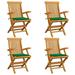 Patio Chairs with Green Cushions 4 pcs Solid Teak Wood