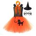 Witch Halloween Party Cosplay Costume 4Pcs Set for Kid Girls Dress + Hat + Scarf + Glasses