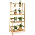 Ladder Shelf 4 Tier Bamboo Ladder Bookshelf 48â€™â€™ Tall Freestanding Bookcase Storage Rack Plant Stand For Living Room Balcony Office Bedroom Farmhouse Wooden Ladder Bookshelf Natural