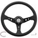 DODOMES Universal Deep Dish Steering Wheel 13.8â€�/350mm 6 Bolts Racing/Golf Cart Drifting Steering Wheel Grip Vinyl Leather & Aluminum with Horn Buttonï¼ˆBlackï¼‰