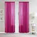 Semi-Sheer Curtains with Pom Pom Tassels - 2 Piece Set - 2 inch Rod Pocket - Solid Sheer Curtain Drapes for Living Room Bedroom PomPom 40 x 84 Hot Pink