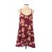 Chloe K Casual Dress - A-Line Scoop Neck Sleeveless: Burgundy Floral Dresses - Women's Size Medium