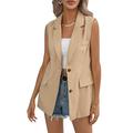 EELLEO Women's Fall Casual Blazers Solid Button Front Vest Long Blazer Sleeveless Elegant