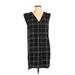 Leith Casual Dress - Mini V Neck Sleeveless: Black Plaid Dresses - Women's Size Small