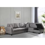 L-Shape Stationary Sectional Sofas Fabric Couch with Right Chaise Livingroom Sofa Bed with Storage Ottoman and Pillow