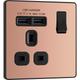 BG Evolve Polished (Black Ins) Single Switched 13A Power Socket + 2 X Usb (2.1A) in Copper Polycarbonate/Steel