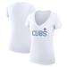 Women's G-III 4Her by Carl Banks White Chicago Cubs Dot Print V-Neck Fitted T-Shirt