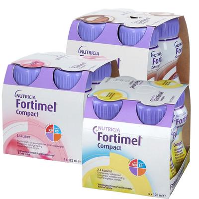 Fortimel Compact 2.4 Trinknahrung Vanille + Erdbeere Schokolade 3x4x125 ml Flüssigkeit Image