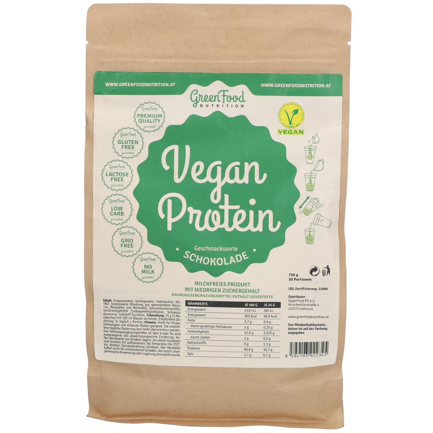 GreenFood Nutrition Vegan protein flavour Chocolate 750g 750 g Pulver Image