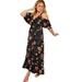 Plus Size Women's Cold-Shoulder Faux-Wrap Maxi Dress by June+Vie in Black Garden Print (Size 26/28)