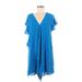 Adrianna Papell Casual Dress - Shift Plunge Short sleeves: Blue Print Dresses - Women's Size 8 Petite