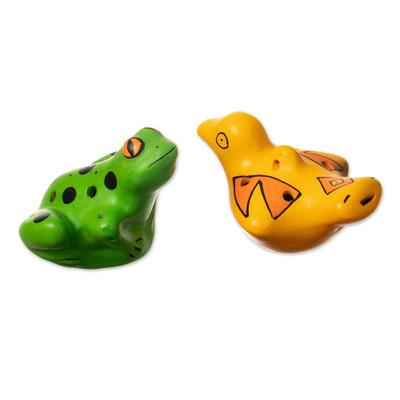 Unusual Friends,'Animal Themed Ceramic Ocarinas Handmade in Peru (2 Pieces)'