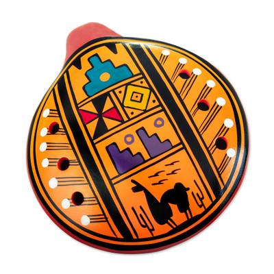 Cuzco Chants,'Handcrafted Ceramic Ocarina Flute with Andean Motifs'