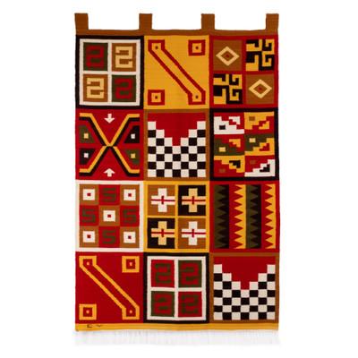 Tribal IV,'Handwoven Andean Wool Blend Tapestry with Geometric Motifs'