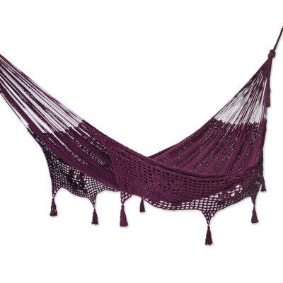 Veranda in Bordeaux,'Burgundy Tasseled Cotton Hammock (Triple) from Mexico'