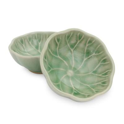 Celadon condiment dishes, 'Lotus Leaf' (pair)