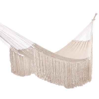 Ivory Cascade,'Hand Woven Ivory Rope Hammock (Trip...