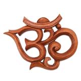 Trailing Om,'Hand Carved Wood Om Relief Panel with Vine Embellishments'