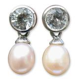 'Halo Light' - Pearl and Topaz Drop Earrings