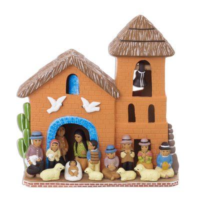 'Birth in the Bell Tower' - Artisan Crafted Nativity Scene Ceramic Sculpture