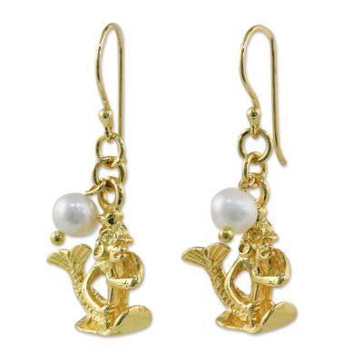 Radiant Aquarius,'Gold Plated Cultured Pearl Aquarius Earrings from Thailand'