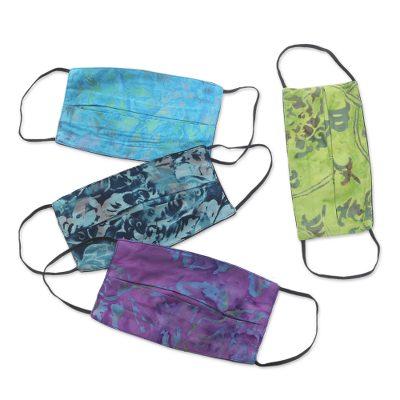 '4 Handmade Abstract Rayon Batik Pleated 2-Layer Face Masks'