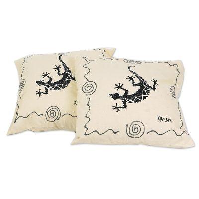 Slithering,'Lizard-Themed Cotton Cushion Covers (Pair)'