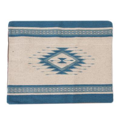 Zapotec Azure,'Zapotec Wool Cushion Cover in Azure and Antique White'
