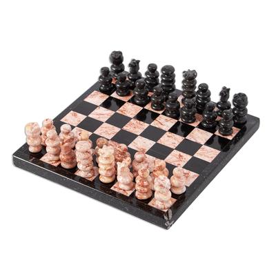 Black and Pink Challenge,'Marble Chess Set in Black and Pink from Mexico (7.5 in.)'
